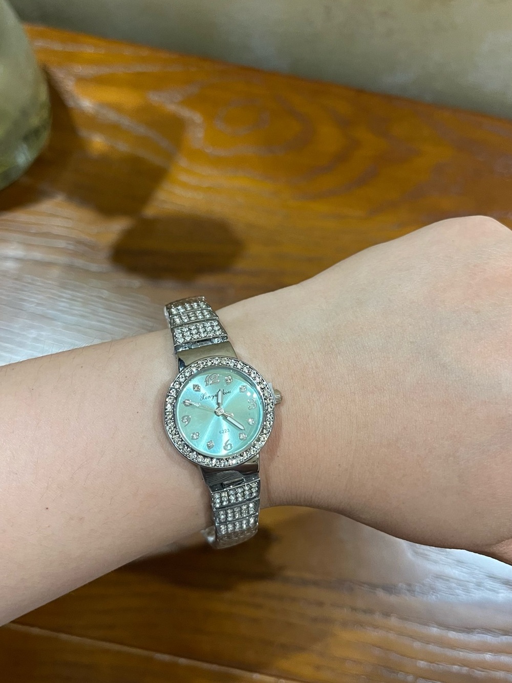 Silver Crystal Accent Watch with Mint Dial - battery included